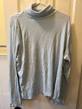 Wray Ribbed Blue Cotton Turtleneck Top